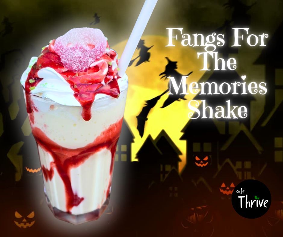 cafe_thrive's tweet image. 🩸🥤 Sink your teeth in…
The Fangs For The Memories Shake is back from the crypt!
Vampiric vanilla soft serve, blood-red cherry sauce, whipped ‘cream’, a fizzy skull &amp;amp; crackling gravedust. 💀✨

#BackFromTheDead #HalloweenMenu #VeganHalloween #SpookySips