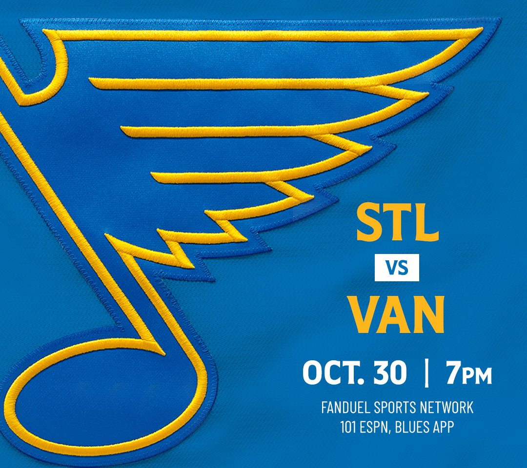 GAMEDAY in St. Louis 📍

🏒: Blues vs. Canucks 
⏰: 7 p.m. CT
📺: <a href="/FanDuelSN_MW/">FanDuel Sports Network Midwest</a>
📻: <a href="/101espn/">101 ESPN St. Louis</a>, Blues App

#stlblues