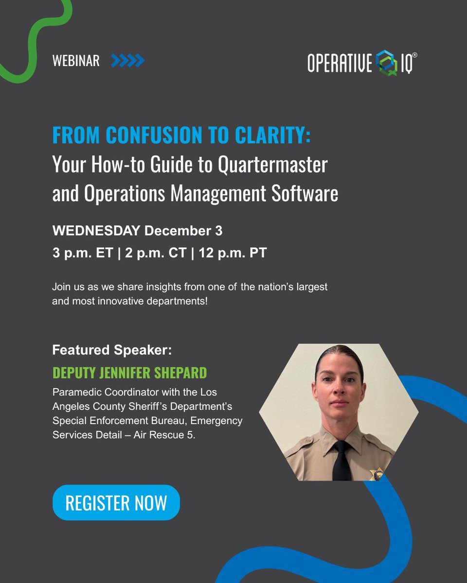 OperativeIQ's tweet image. 📣 Calling all quartermasters! Are you ready to gain clarity on the day-to-day operations of your department?

Join us Wednesday, December 3 for our webinar, “From Confusion to Clarity: Your How-to Guide to Quartermaster and Operations Management Software.” 

In this webinar,…
