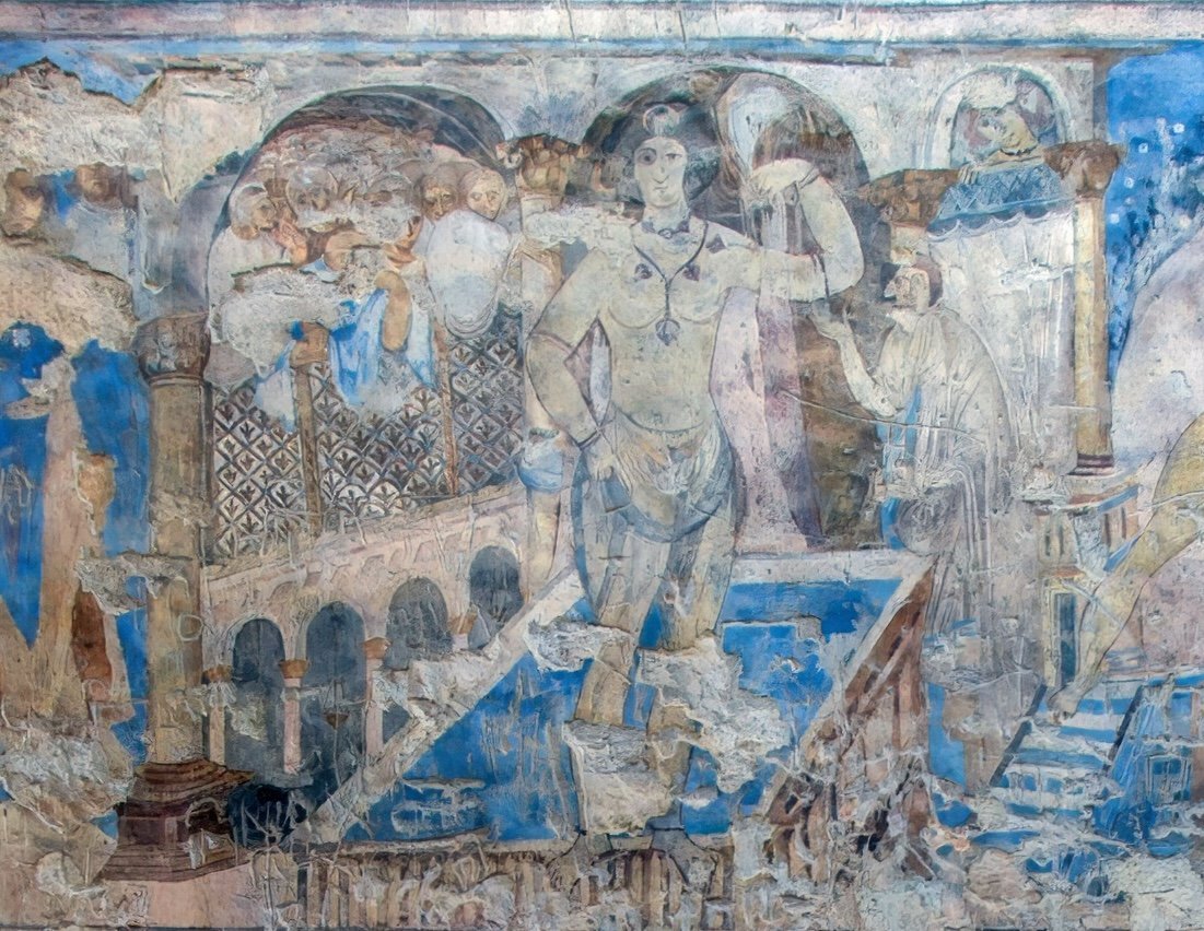 Next to the "Six Kings" fresco is the Captive Sasanian Princess mural, Bathing Beauty. This is likely a depiction of a Sasanian captive princess (Sháh-i Afríd)

(See ALT for more)