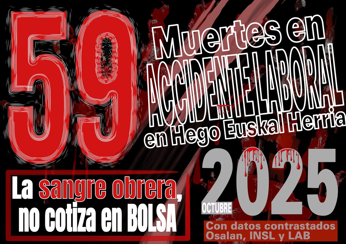 59 MUERTES EN ACCIDENTE LABORAL EN EUSKAL HERRIA en 2025 
El conductor fallecido el miércoles arrollado por un tren en Zalla pertenecía a GRUSAR, Logística y distribución SLU, empresa subcontratada por Amazon para el reparto de paquetería. <a href="/Antifaxismoa/">Sare Antifaxista</a>
