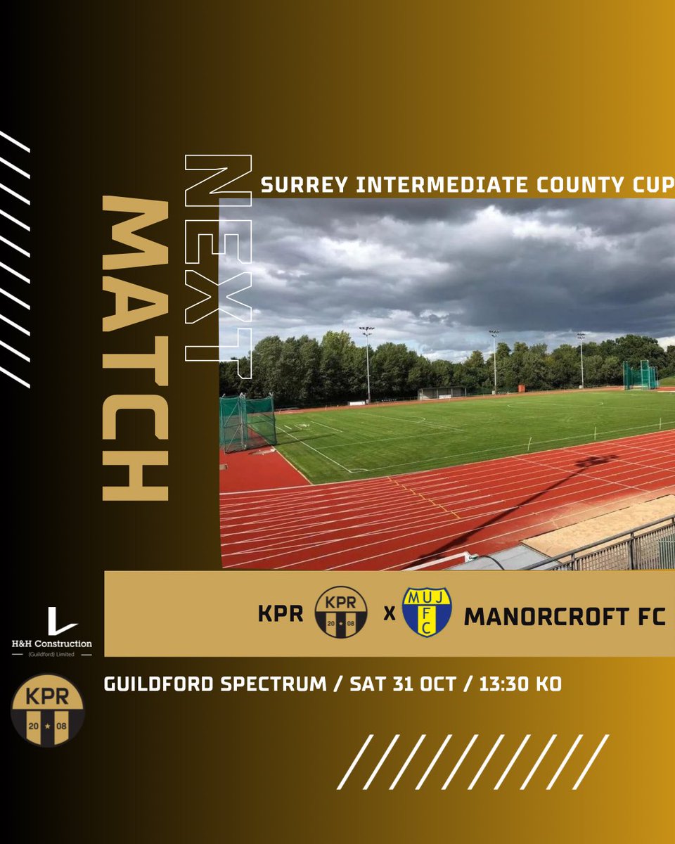 Only first team in action on Saturday no game for the ressies. County cup week, first team hosting <a href="/MUJFC_Official/">Manorcroft Utd FC</a> at the Guildford Spectrum. 
Gate Fee = £3 
U16s - go free 
#WeAreKPR #surreypremier