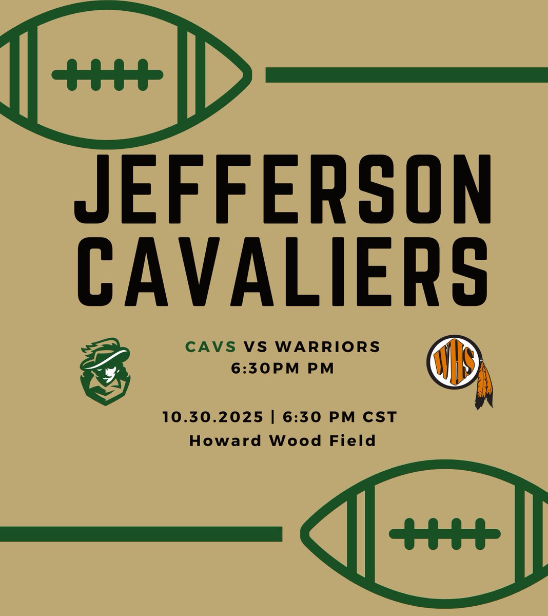 🏈 Playoff Game Day!
Our Cavs Football team hosts the Warriors from Washington tonight at 6:30 PM at Howard Wood Field in SDHSAA Playoff action!
🎟️ No passes accepted. Tickets can be purchased - tickets.gobound.com/tickets/events…

📺 Livestream: youtube.com/@howardwoodfie…
#GoCavsGo