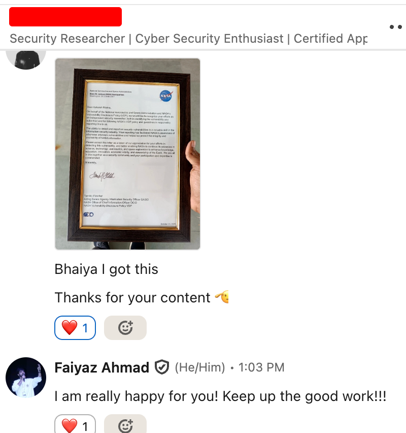 thehacktivator's tweet image. Just got a message from someone who watches my YouTube content — he found a vulnerability in NASA and got an acknowledgment letter from them!

This honestly made my day.

People like him are the reason I keep creating more content ❤️

Channel link: youtube.com/@BePracticalTe…