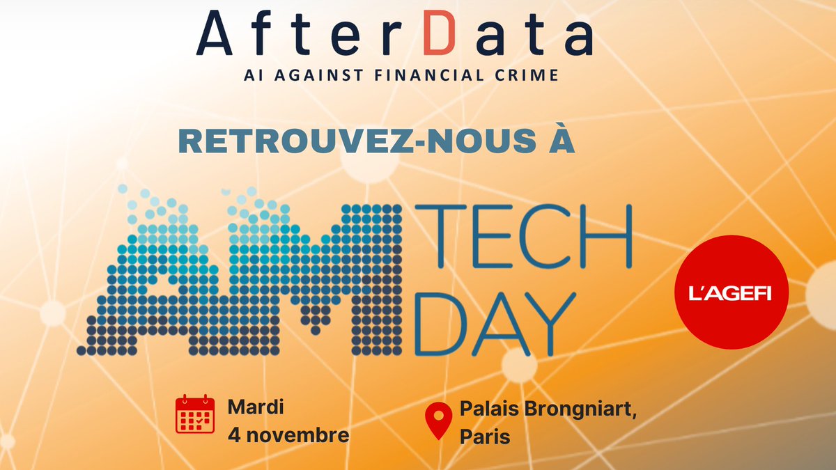 AfterDataFrance's tweet image. 🚀 J-5 avant l’AM Tech Day !
AfterData participera à la 16ᵉ édition de l’AM Tech Day, au Palais Brongniart.
💡 Venez échanger avec notre équipe : 
 📍 Lieu : Palais Brongniart, Paris
 📅 Date : Mardi 4 novembre 2025
#AfterData #AMTechDay #Innovation #Data #AssetManagement #IA