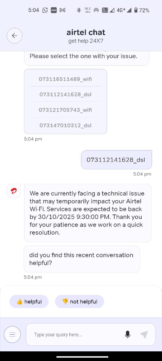 roshani2930's tweet image. Extremely disappointed with @airtelindia! My connection has been down for 2 days and all I’m getting are repeated delays and no real action. Please fix this immediately. #Airtel #NetworkDown