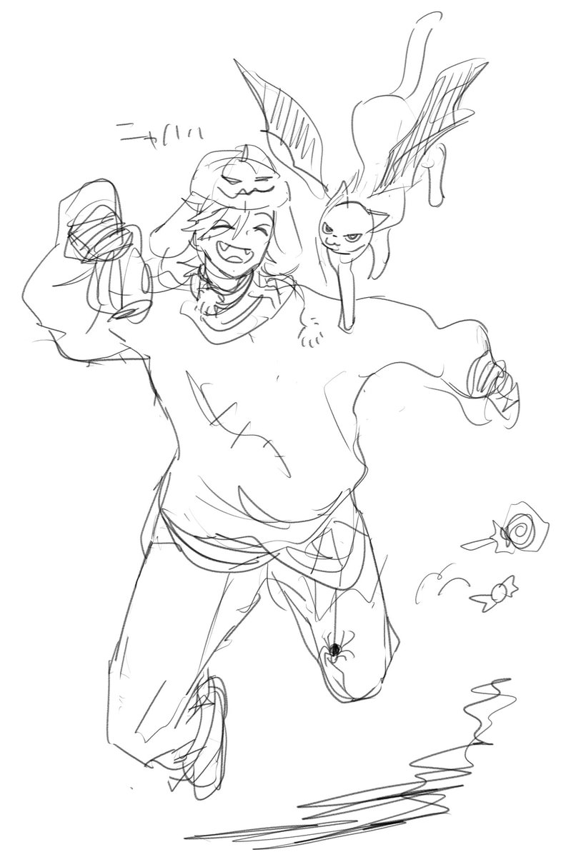 進捗をたくさん見てもらえて嬉しいので、彼らの落書きを載せます〜！
完成絵も明日見てくれると嬉しいです