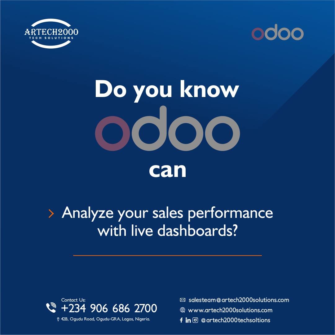 Artech2000_Tech's tweet image. Gain Real-time insights into your Business performance with Odoo!

Track, analyze and grow with live dashboards that make decision-making smarter.

👉 Click this link:- bit.ly/4orTSjE to book a FREE demo today!
