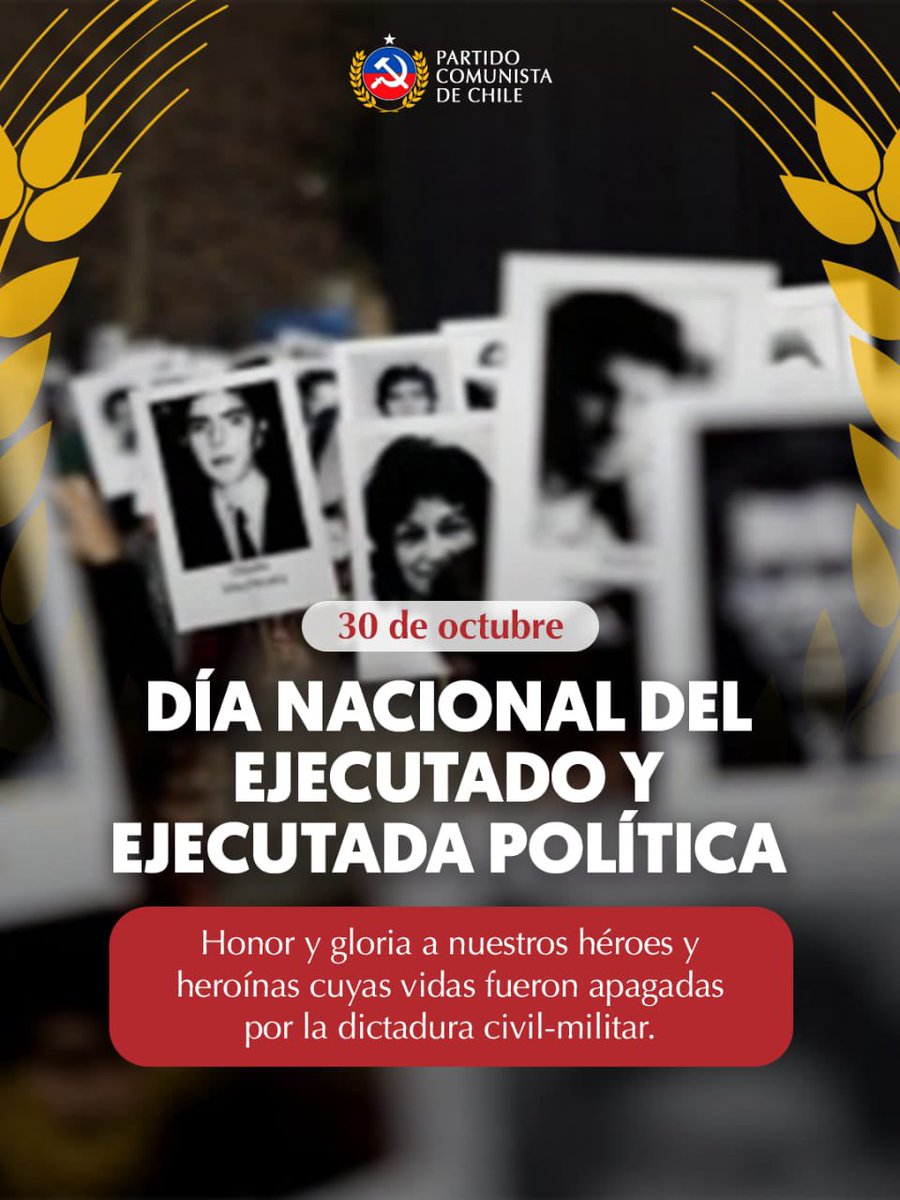 PCdeChile's tweet photo. Este 30 de octubre, como todos los años, recordamos a quienes ya no están físicamente con nosotros por hacerle frente, con coraje, a los enemigos del pueblo, la democracia y la libertad.
¡Nada ni nadie está olvidado! https://t.co/xxqk2DTafj