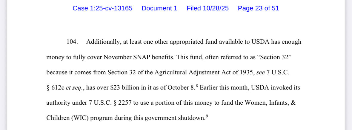 ConorLambPA's tweet image. Congress set aside $6 billion they could be using right now to keep funding SNAP.  Plus $23 billion more in a separate fund.  Excellent legal brief by @GovernorShapiro and other states, which they never should have had to even file.