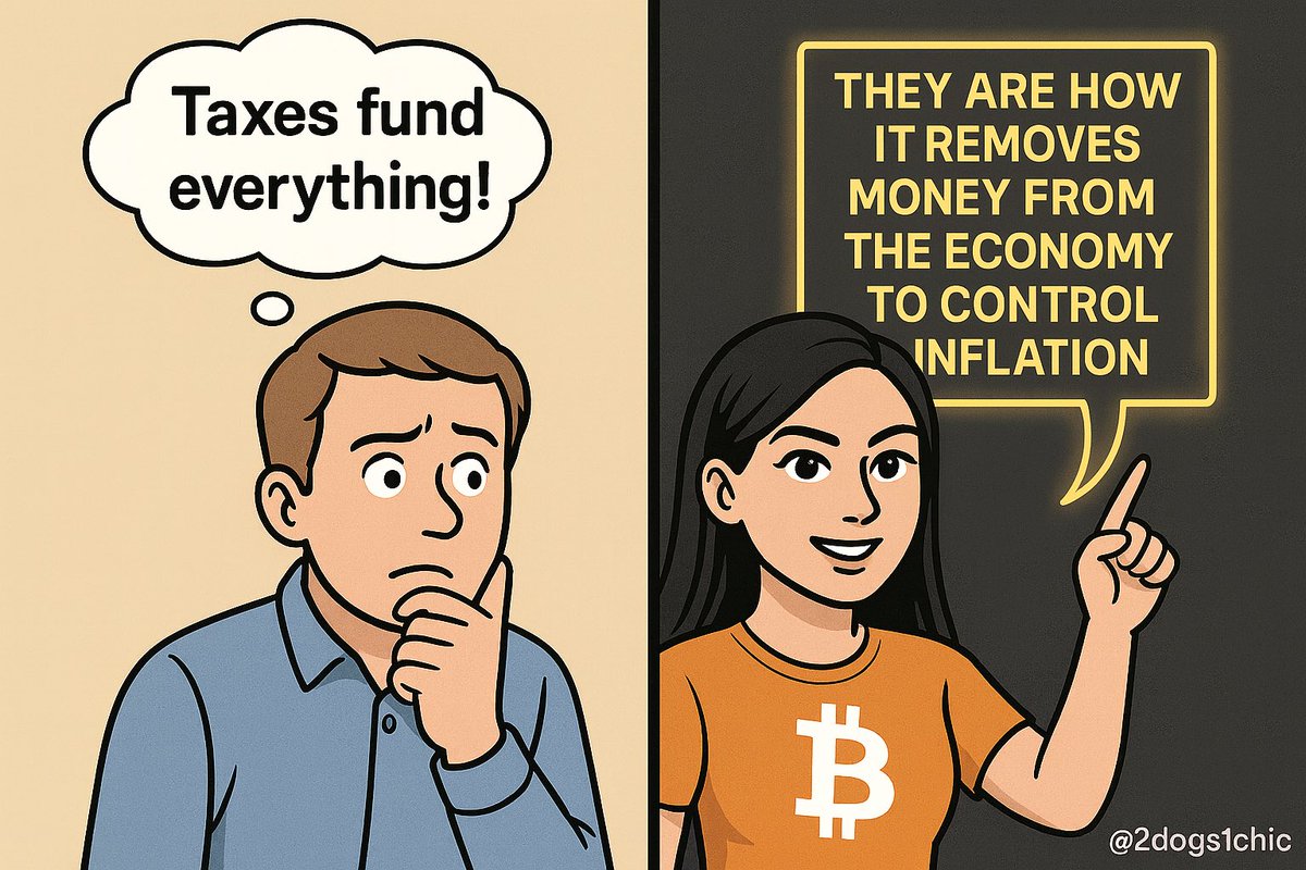 2dogs1chic's tweet image. Belief: “Taxes fund the government.” I grew up believing this.

Reality: The government spends first and then uses taxes to pull money back out to control inflation.

Once you see this, you understand why Bitcoin can’t be managed the same way.
#SoundMoney #Bitcoin #Economics