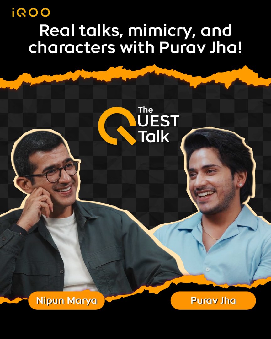 nipunmarya's tweet image. From mimicry to craving a niche,
@Puravjha1 takes over #TheQuestTalk with his unbeatable energy on 1st November! #iQOO #Podcast