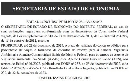💪 VITÓRIA DOS APROVADOS!

O concurso de ACS e AVAS foi prorrogado até 22/12/2027!
Parabéns à Comissão dos Aprovados pela luta e união que tornaram isso possível!

Agora é hora de seguir cobrando as nomeações!
Continuamos juntos nessa luta!

#MeuNomeÉNomeia