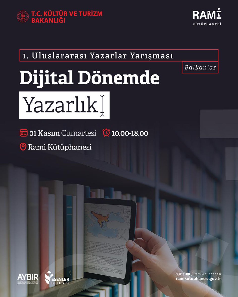 ramikutuphanesi's tweet photo. 1. Uluslararası Yazarlar Buluşması (Balkanlar), 1 Kasım’da Rami Kütüphanesi’nde! ✨

Türkiye ve Balkan ülkelerinden seçkin yazarların katılacağı “Dijital Dönemde Yazarlık” temalı bu özel programda, yapay zekâdan yazarlık etiğine uzanan güncel konular ele alınacak.

Dünya Yazarlık Günü’nde, bu kadim uğraşın geleceğini konuşacağımız buluşmaya sen de davetlisin! 📚

Katılım için aşağıdaki linke tıklayabilirsin.
https://t.co/S0DrnMnVtY

#RamiKütüphanesi #YaşayanKütüphane #UluslararasıYazarlarBuluşması