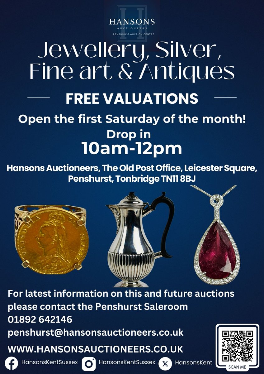 📣 Penshurst Valuation Event – Sat 1 Nov!
Join our experts 10–12pm at Hansons Penshurst for free valuations on gold, silver, jewellery, watches&amp; antiques
Thinking of selling? Consign for auction on the day!
📍 TN11 8BJ | 🚫 No need to book
☎️ 01892 642146 
<a href="/HansonsAuctions/">Charles Hanson</a>