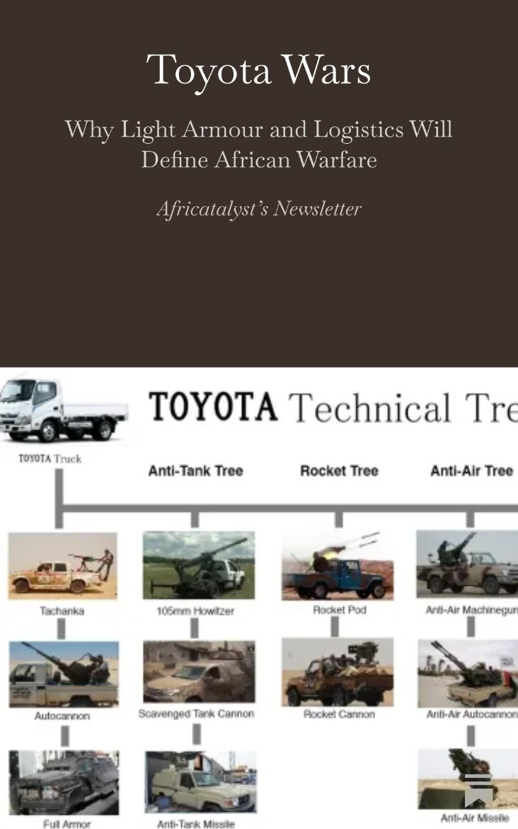 <a href="/anto_ty/">Ty Ngachira</a> I have written an article that explains this preference for Toyota technicals in Sahelian warfare. Check it out:
open.substack.com/pub/africataly…