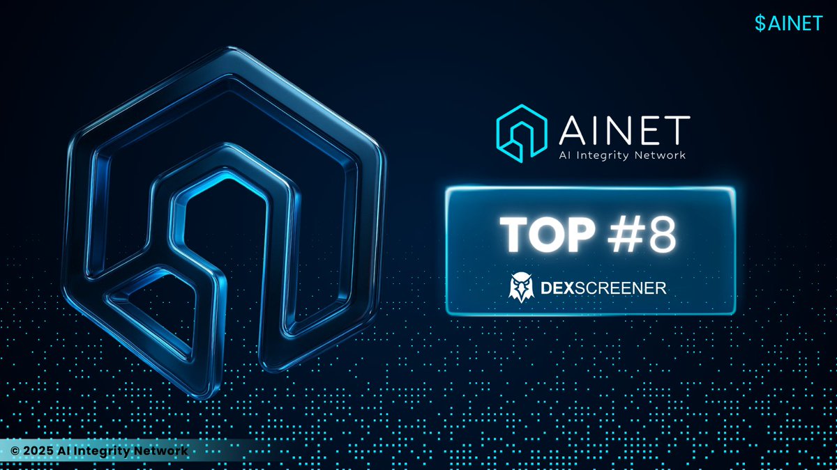 aiintegrity_net's tweet photo. Gaining fast. $AINET moves up to Top#8 on DexScreener with strong support
https://t.co/QWwCTnOE7Q https://t.co/JULJbdrfaA