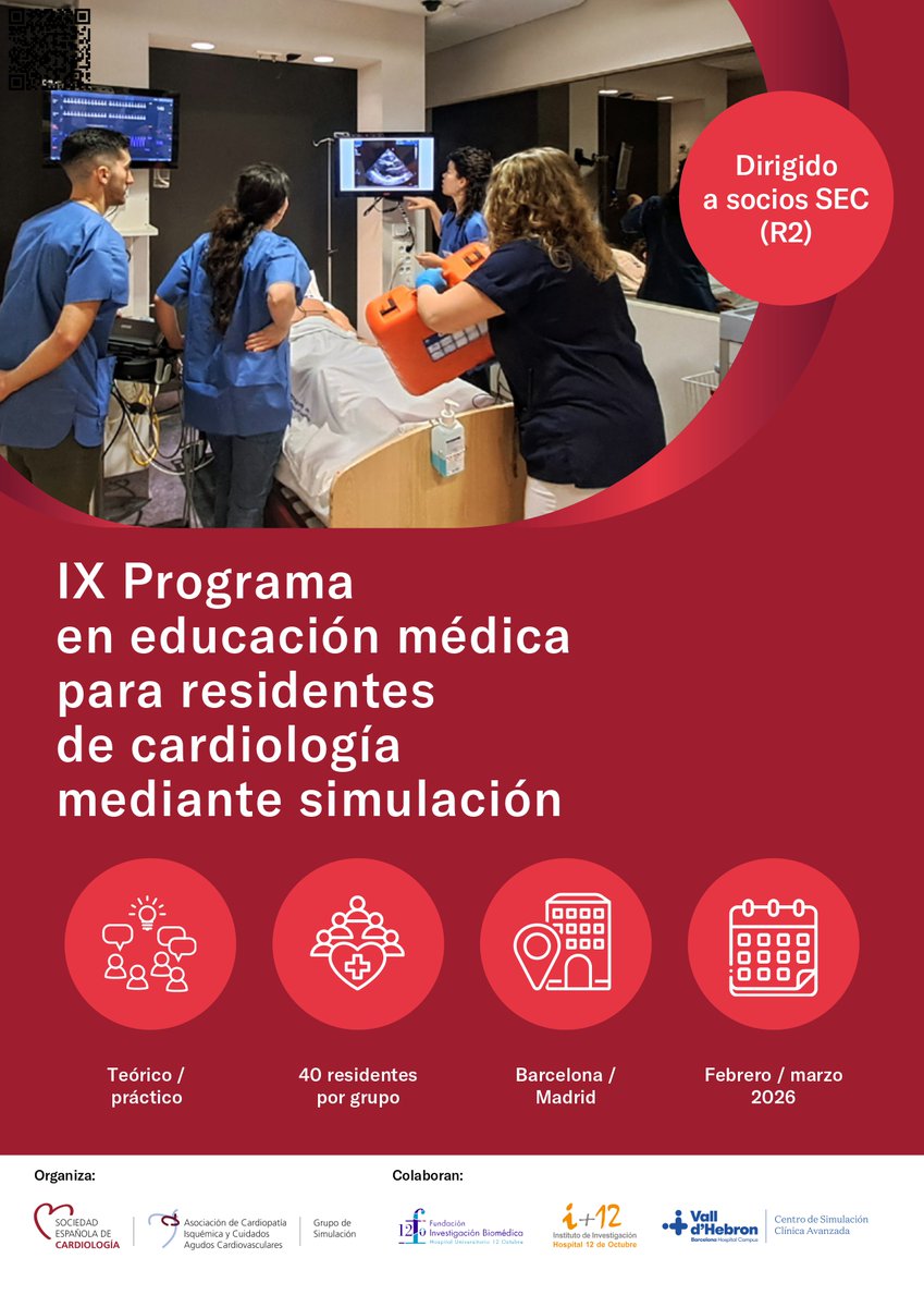 📣 Últimas plazas disponibles en Barcelona
📌 Curso de simulación para R2 en cardiología.
Aprende procedimientos y habilidades de liderazgo con metodología práctica y personalizada.
📅 6 y 7 de febrero de 2026
🔗 No te quedes sin tu plaza: secardiologia.es/formacion/tecn…