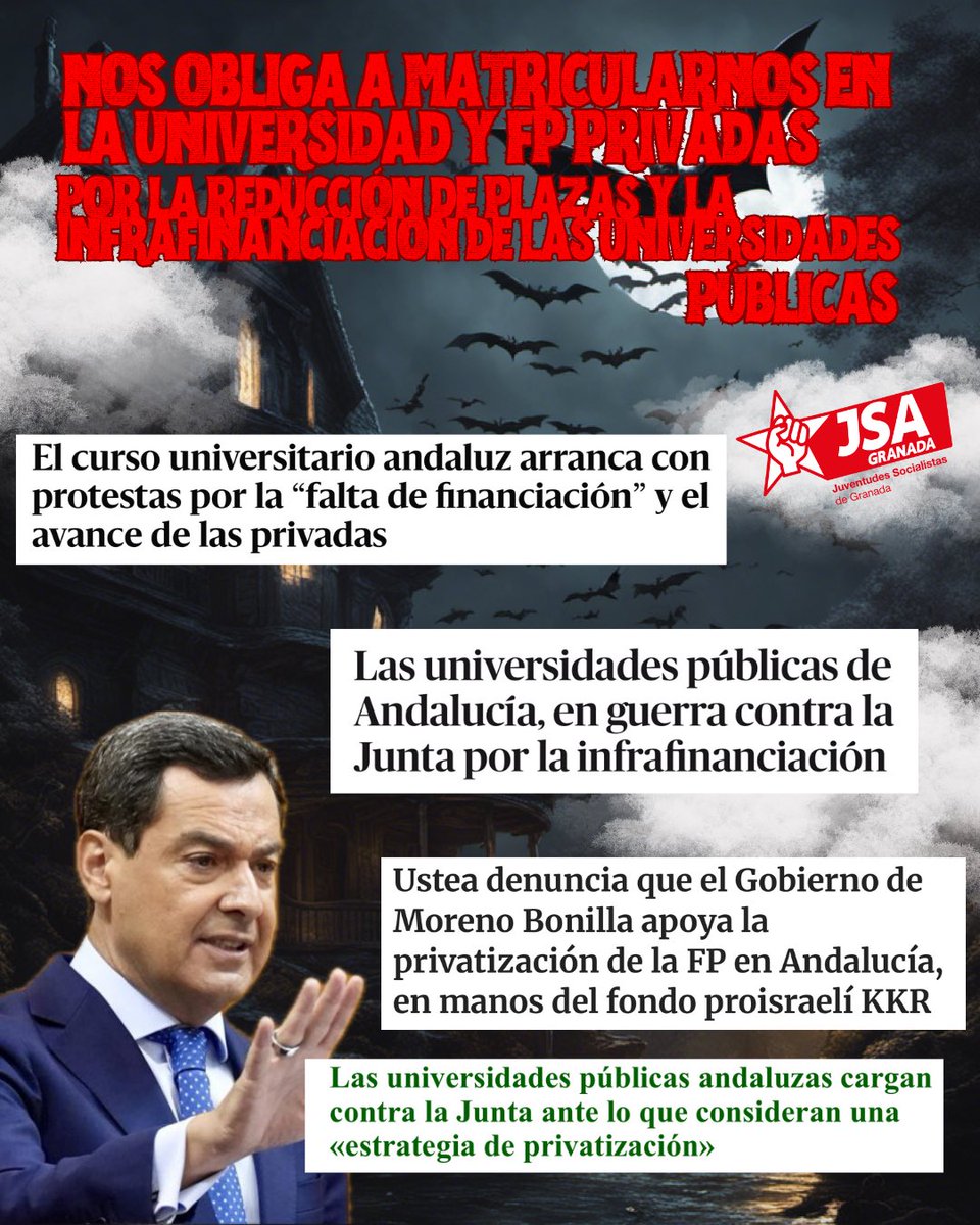 JSAGranadaCEP's tweet photo. 👻 Con @JuanMa_Moreno es Halloween es todo el año 👻 

🎃La crisis de los cribados del cáncer de mama
🎃La falta de financiación y privatización de la educación pública
🎃 Privatización de la sanidad pública y las listas de espera
🎃Listas de espera en la dependencia https://t.co/bnGIu5EiyF
