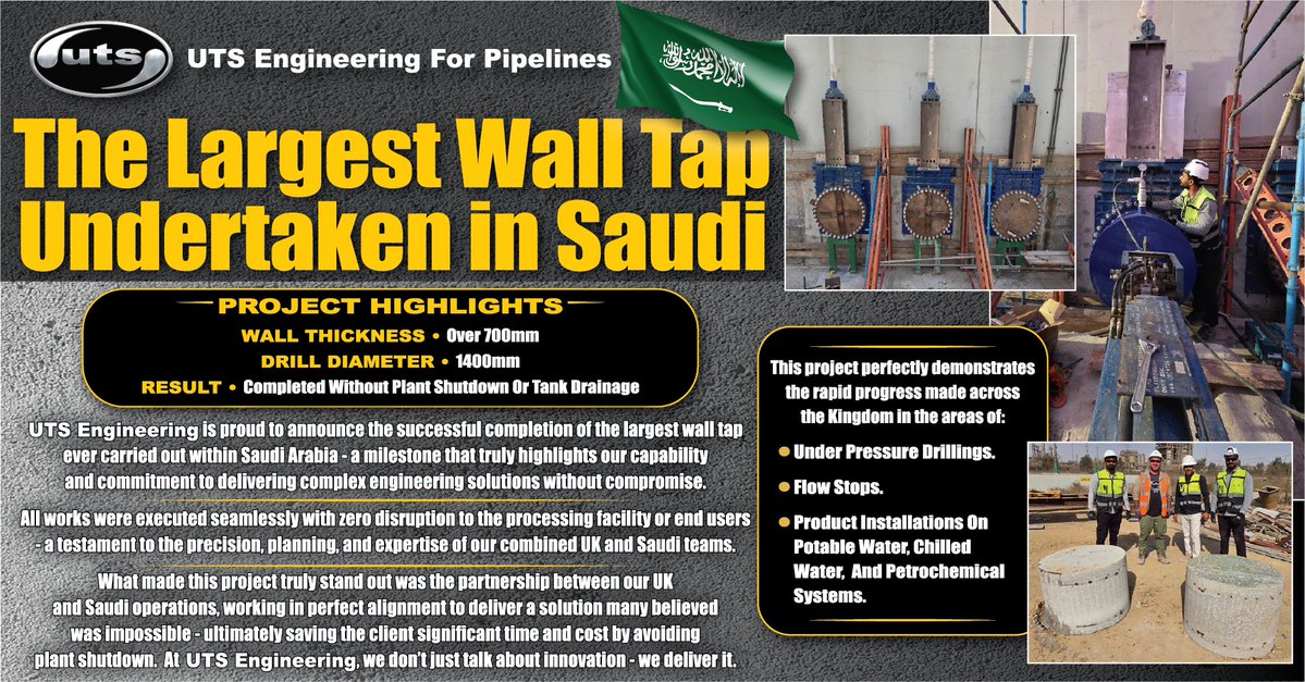 hadayatullah4's tweet image. Proud to showcase our latest project in Saudi Arabia. Delivering precision, safety, and excellence every step of the way.
#UTSEngineering #EngineeringInnovation #SaudiProjects #WaterInfrastructure #UnderPressureDrilling #FlowStop #MadeInUK #GlobalEngineering #هوت-تاب