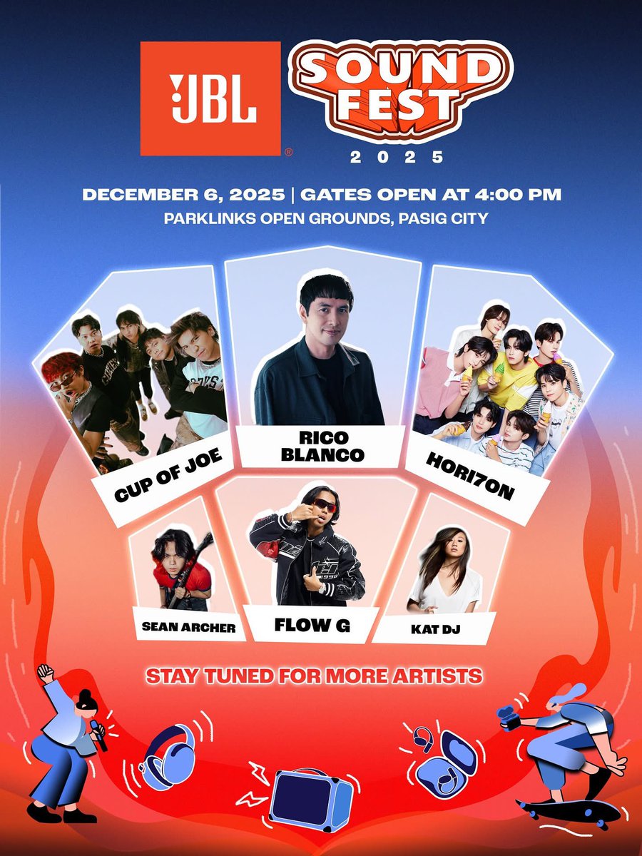 Rico Blanco, Cup of Joe, HORI7ON, Flow G, Sean Archer, and Kat DJ are taking over JBL Sound Fest 2025 on December 6 at Parklinks Open Grounds, Pasig City!

More #JBLSoundFest2025 info via <a href="/JBLPH/">JBL Philippines</a>