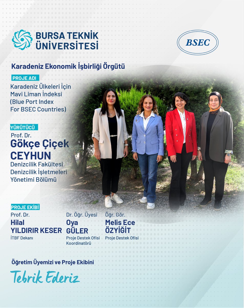 🚢Bursa Teknik Üniversitesi, Karadeniz Ekonomik İşbirliği ülkelerinin limanlarını sürdürülebilirlik açısından değerlendireceği önemli bir projeye başlıyor. 
Proje kapsamında “Mavi Liman İndeksi” oluşturulacak!
🔗l24.im/yemr