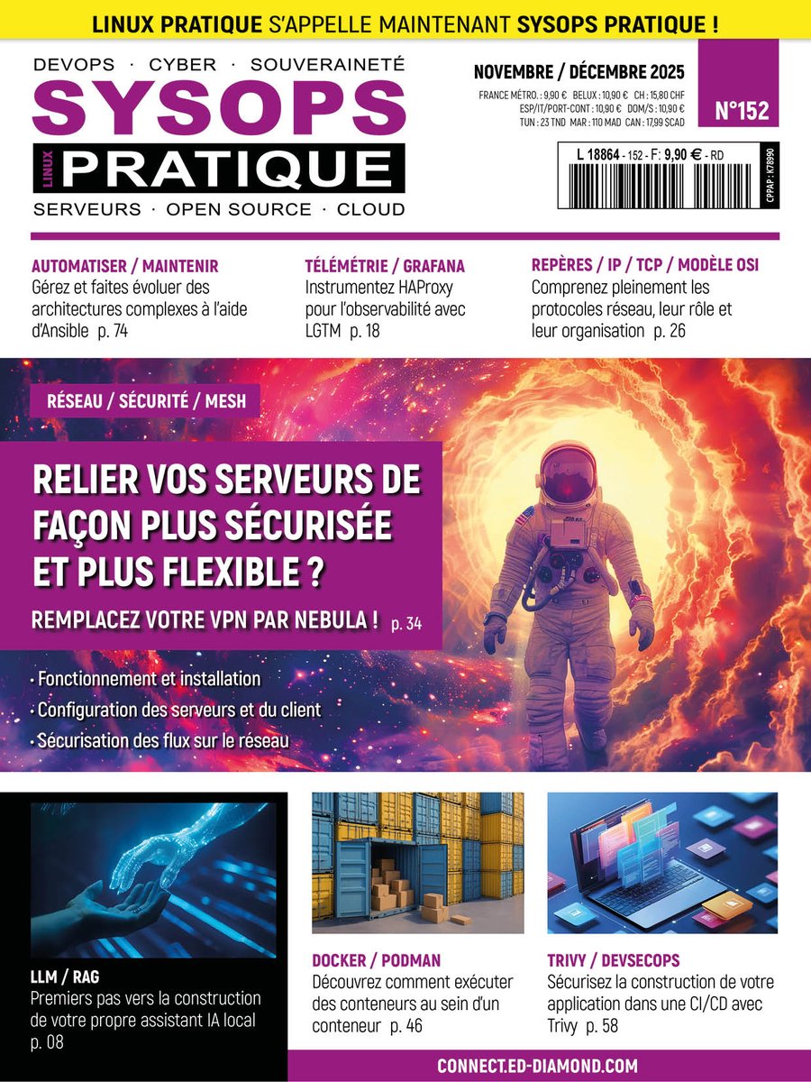 sysopspratique's tweet image. Découvrez comment relier vos serveurs de manière sécurisée avec #Nebula dans notre nouveau numéro !

Rendez-vous en kiosque ou sur boutique.ed-diamond.com/nouveautes/179… pour ne pas le manquer !