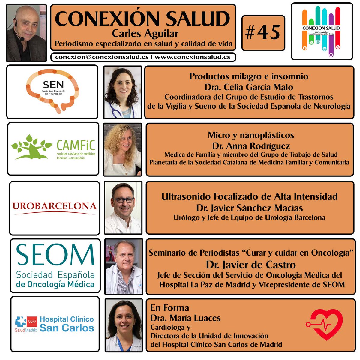 ✅ NUEVO PROGRAMA
Episodio #45 - CONEXIÓN SALUD
👉👉youtu.be/Fs_CRmfce7Y 👈👈

IVOOX: bit.ly/3BpXezr

<a href="/CAMFiC/">🌳CAMFiC</a>
<a href="/seneurologia/">SEN</a>
<a href="/urobarcelona/">Marta Piqueras </a>
<a href="/_SEOM/">SEOM</a>

#ConexiónSalud
#Salud
#CarlesAguilar
conexionsalud.es