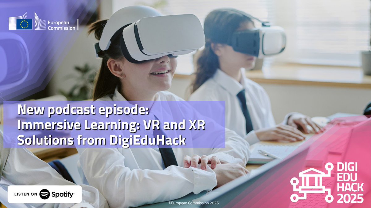 DigiEduHack's tweet image. 🎧 New podcast episode! 
🌐 Tune in to discover VR and XR Solutions from #DigiEduHack for immersive learning! 
🥽 How can immersive tools be integrated into mainstream classrooms or corporate learning environments? We discuss these questions and more! 
🔗 open.spotify.com/episode/6BS48q…