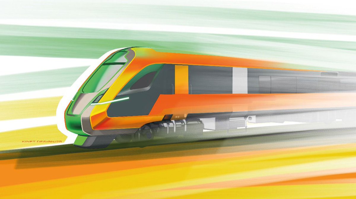 officialKinet's tweet photo. Revealing something special โ the exterior concept art of the Vande Bharat Sleeper ๐โจ
A blend of modern design & Indian spirit โ sleek lines, bold colors, and motion-inspired form.
The magic of movement, by Eugene Maslov.
#VandeBharatSleeper #DesignInMotion #MadeInIndia #kinet https://t.co/0lO1wEQ8Qk
