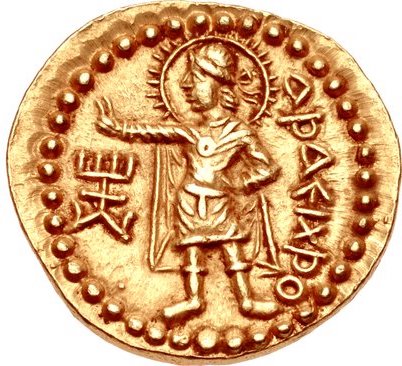 I find it disappointing that neither Greeks nor Romans found it in them to depict divinized Truth in their coins, but thankfully we have Emperor Huvishka of the Kushan Empire who has the Zoroastrian Asha Vahishta in this one