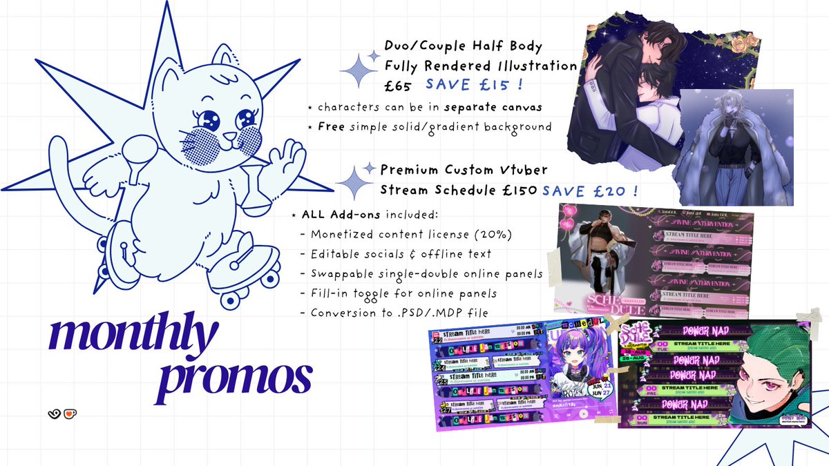 zzzynrae's tweet image. 🆘EMERGENCY COMMS + RUSH SALE🆘

Both for £85 each !
1️⃣1x duo/yume/couple Full Body Fully Rendered Illustration w/ minimal detailed background
2️⃣Pack of 15 custom emotes 

⊱ Donations are welcome 
♡ &amp;amp; ↻ appreciated .ᐟ
#VGenComm #VTuber #artmoots
ko-fi.com/zynrae/goal