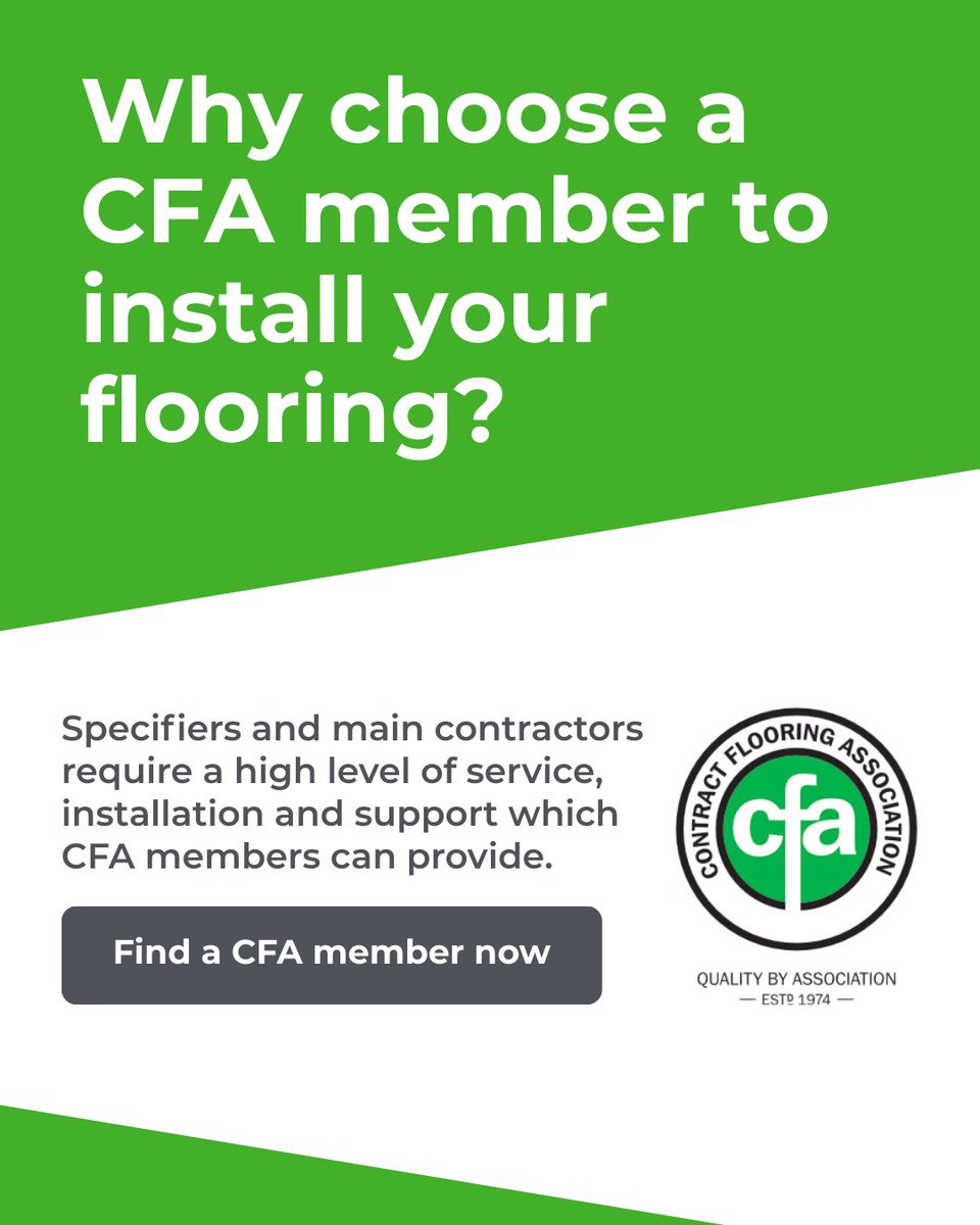 Why choose a CFA member to install your flooring?

Specifiers and main contractors require a high level of service, installation and support, which CFA members provide. As a result, many organisations specify the use of CFA members.

Find a CFA member: 
cfa.org.uk/CFA-Flooring-D…