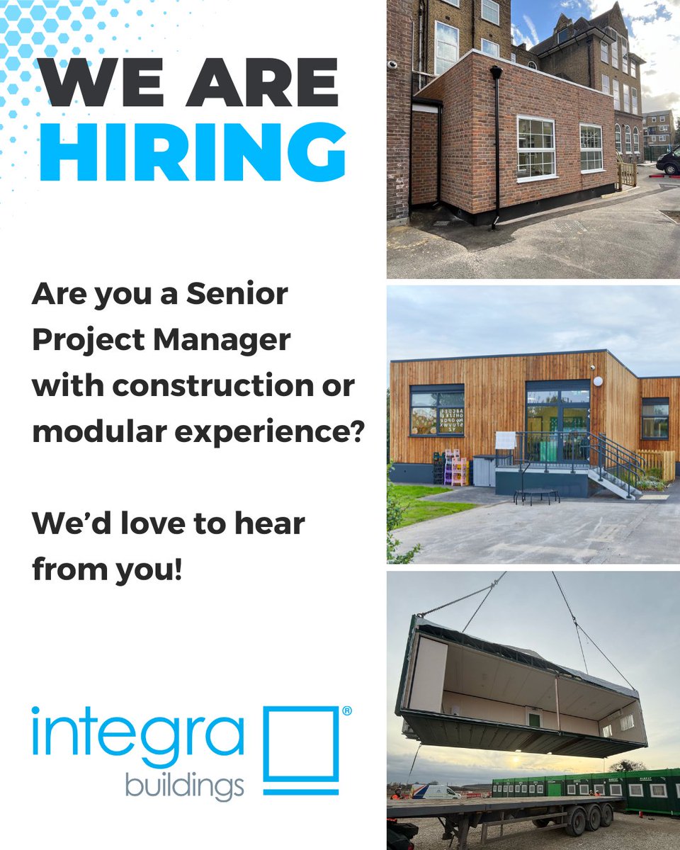 IntegraBuild's tweet image. Are you a Senior Project Manager with construction/modular experience?

We&apos;d love to hear from you!

To meet increased workload, we&apos;re looking to expand our talented project team.

If you&apos;d like a chat about the roles, get in touch via hr@integrabuildings.co.uk.

#MakeItModular