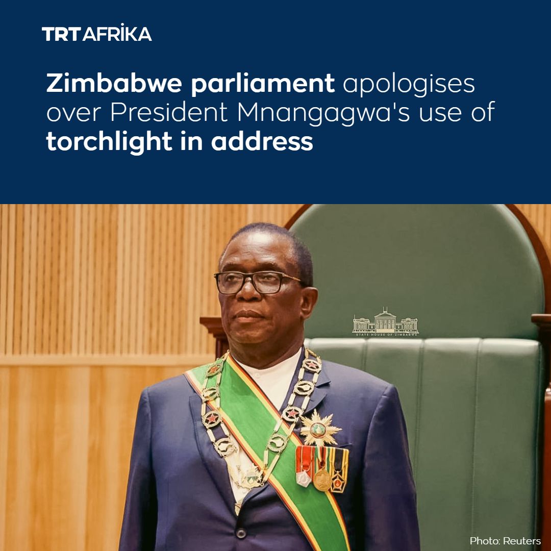 trtafrika's tweet photo. Zimbabwe's parliament apologises to President Emmerson Mnangagwa after a power outage in the parliament forced him to use a torchlight during his televised speech to the nation

https://t.co/bx1SPyvb3u https://t.co/8npbSNKtXl