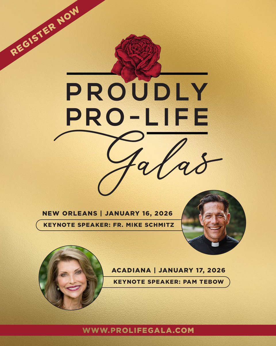 Our 2026 Pro-Life Galas feature keynote speakers Fr. Mike Schmitz (New Orleans) and Pam Tebow (Acadiana).

Don’t wait until they sell out! Register now at: ProLifeGala.com