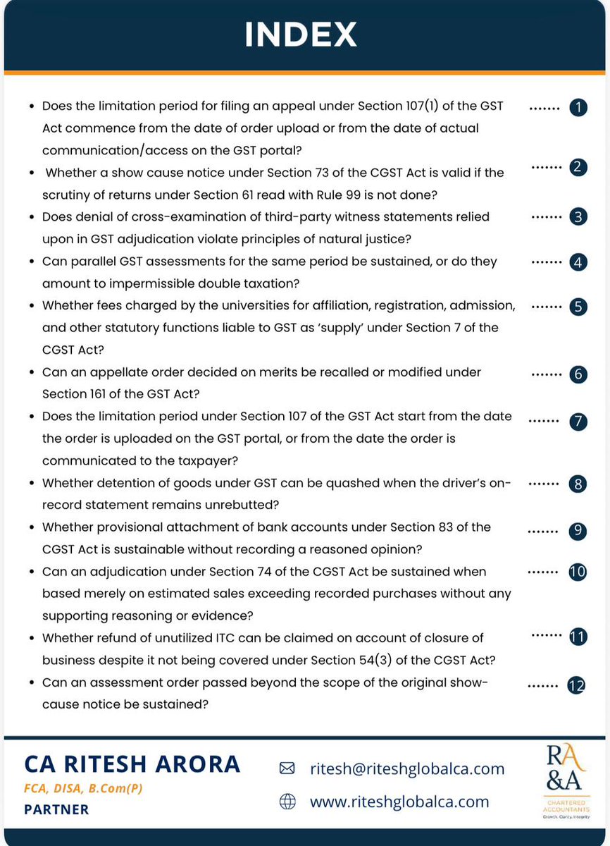 riteshglobalca's tweet image. GST Case Law Compendium – October 2025 Edition

Authored by @ritesharora1628 
Read full Compendium → drive.google.com/file/d/18obUEU…

#gst #gstlitigation #taxlaw #section73 #section107 #cgstact #indirecttax #legalupdates #ritesharoraassociates #gstcompendium #charteredaccountants