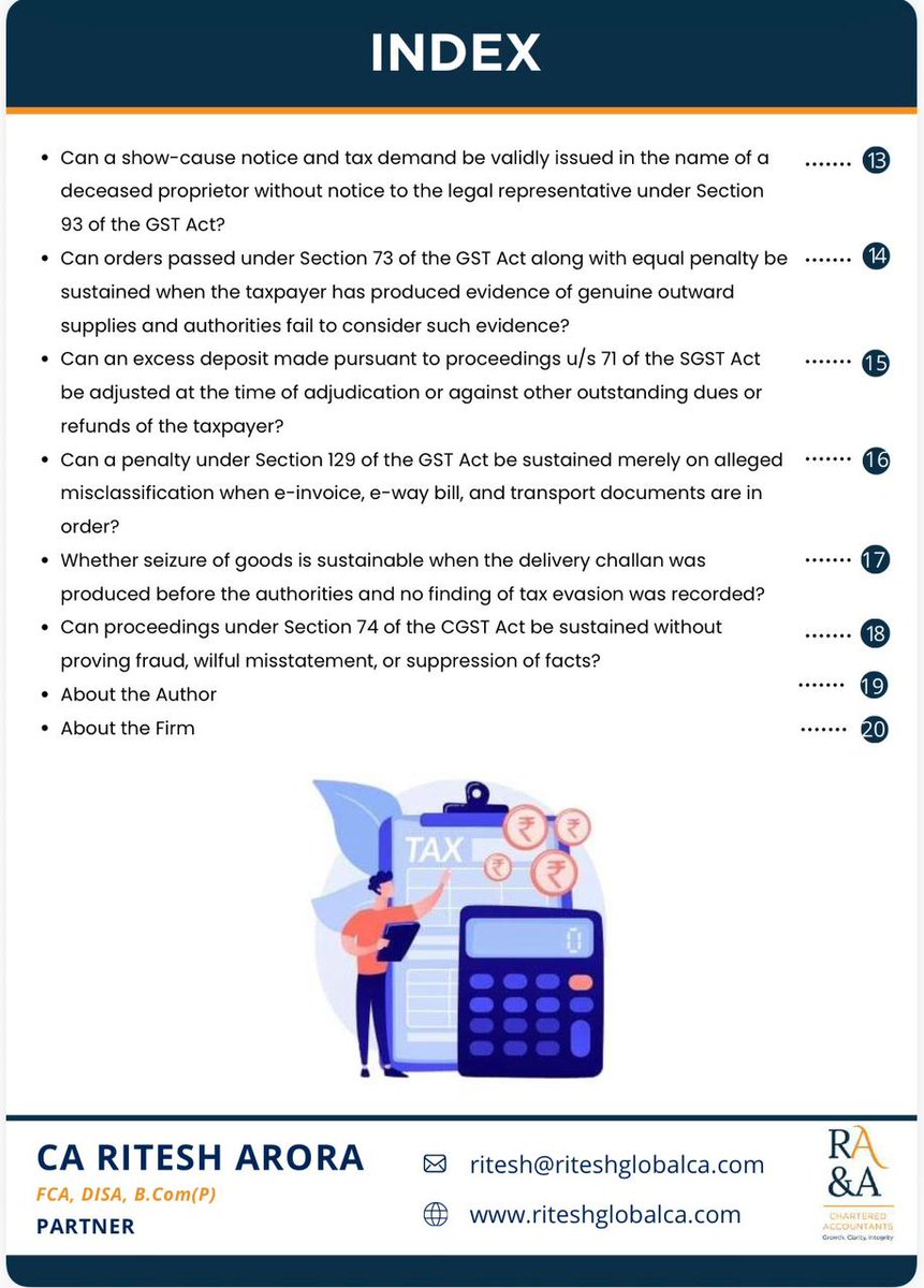 riteshglobalca's tweet image. GST Case Law Compendium – October 2025 Edition

Authored by @ritesharora1628 
Read full Compendium → drive.google.com/file/d/18obUEU…

#gst #gstlitigation #taxlaw #section73 #section107 #cgstact #indirecttax #legalupdates #ritesharoraassociates #gstcompendium #charteredaccountants