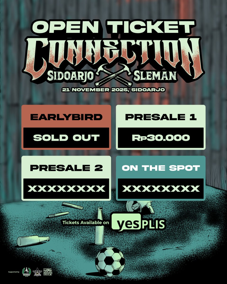 TIKET PRESALE 1 SUDAH DAPAT DIBELI!🎟️🔥

Segera manfaatkan kesempatan, karena persediaan sangat terbatas!

Amankan tiketmu dengan klik link yesplis.com/event/connecti…

21 November 2025
Venue to be announce soon!

#SIDOARJOxSLEMAN #CONNECTION #DELTAMANIA #BCSxPSS