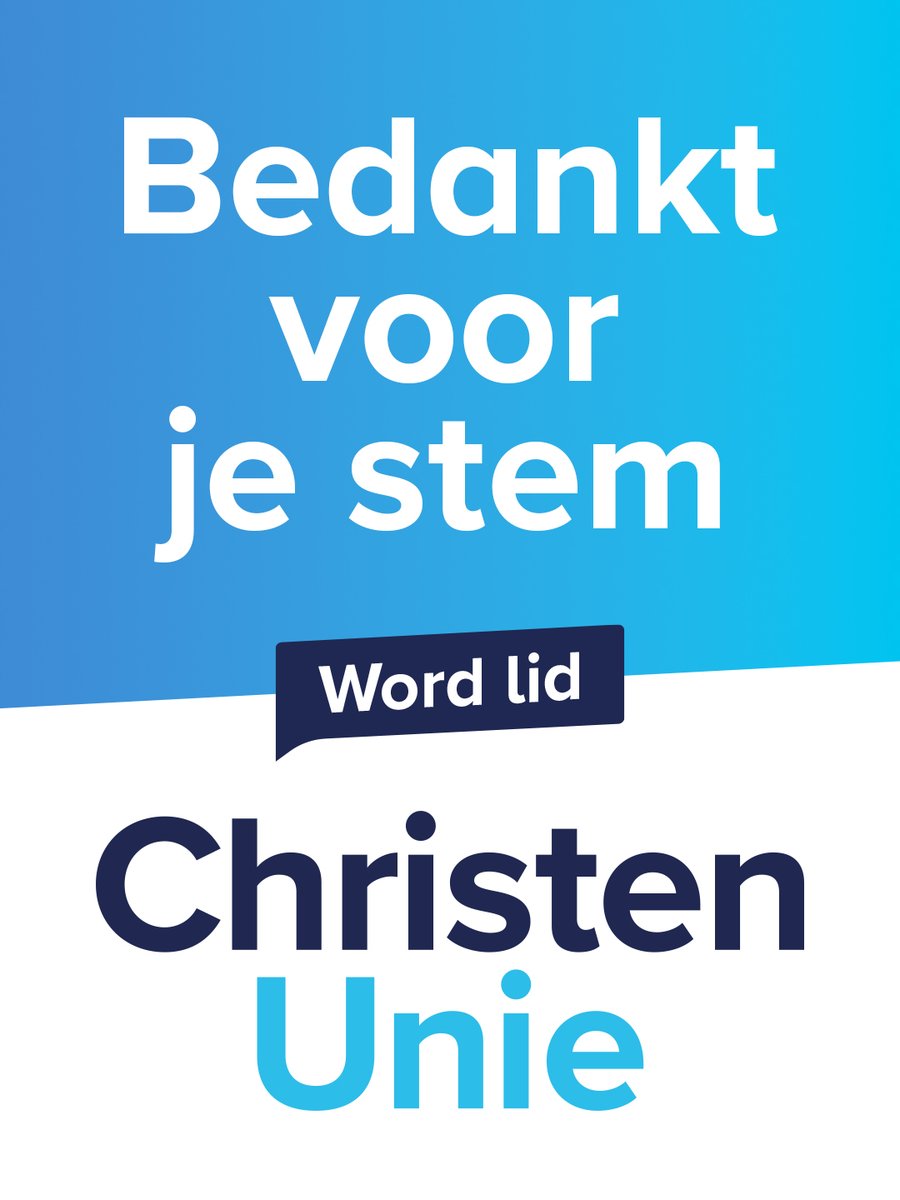 Bedankt voor je stem 

Onze missie gaat door, de ChristenUnie blijft onverminderd opstaan voor het goede.

Dankbaar kijken we terug op een mooie campagne vol enthousiasme. Onze partij bruist en dat stemt hoopvol!

Steun ons en word lid!
👉 christenunie.nl/lid-worden