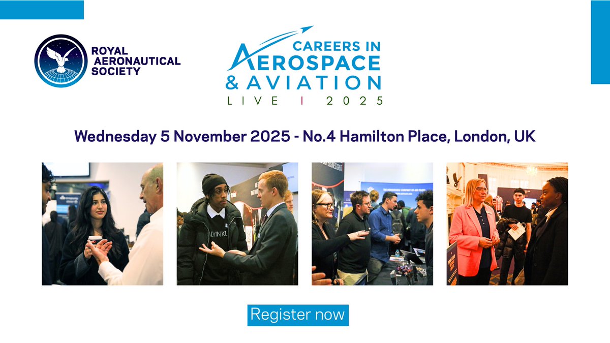 Ready to launch your career in aerospace, aviation or space?

Don’t miss the Careers in Aerospace &amp; Aviation LIVE Fair - 5 Nov! ✈️

📅 Morning: 10:00–12:45 ⚠️ Few spots left
📅 Afternoon: 13:00–15:45 ❌ Full

FREE but must register aerosociety.com/events-calenda…

#CareersInAerospace