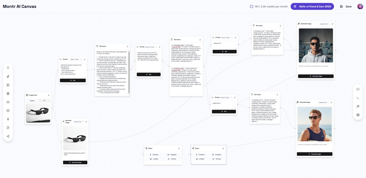 Another use case of Montr AI today

🎯 Goal: Generate ad creatives 

🧩 Workflow:

→ Clicked product image
→ Isolated background (white bg)
→ Image analysis → ad prompt generation
→ Generated ad visuals using Image gen model

<a href="/theresidency/"></a> @residency__blr <a href="/enter_delta/">delta</a>