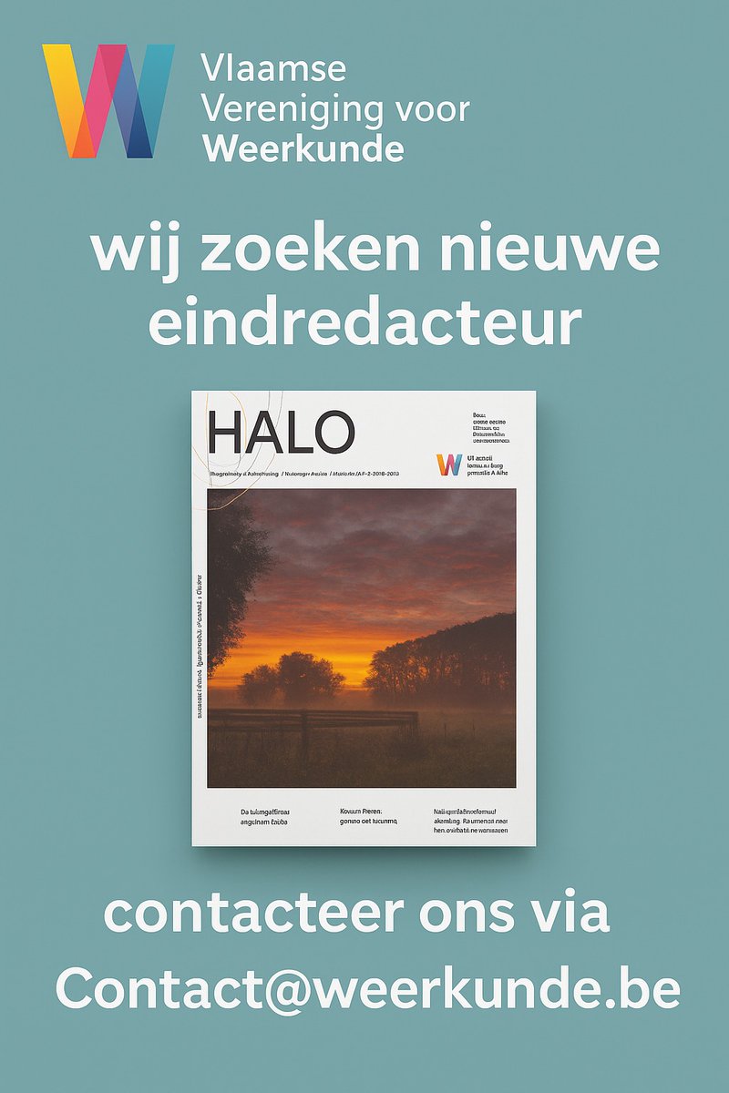 🧍 Wij zoeken een nieuwe eindredacteur!

📰 Als eindredacteur krijg ik elke maand heel wat leuks binnen: waarnemingstabellen, weerbesprekingen en artikels van onze leden.
Jouw job? Alles mooi in elkaar puzzelen tot een verzorgd blad.

👉 Interesse: contact@weerkunde.be