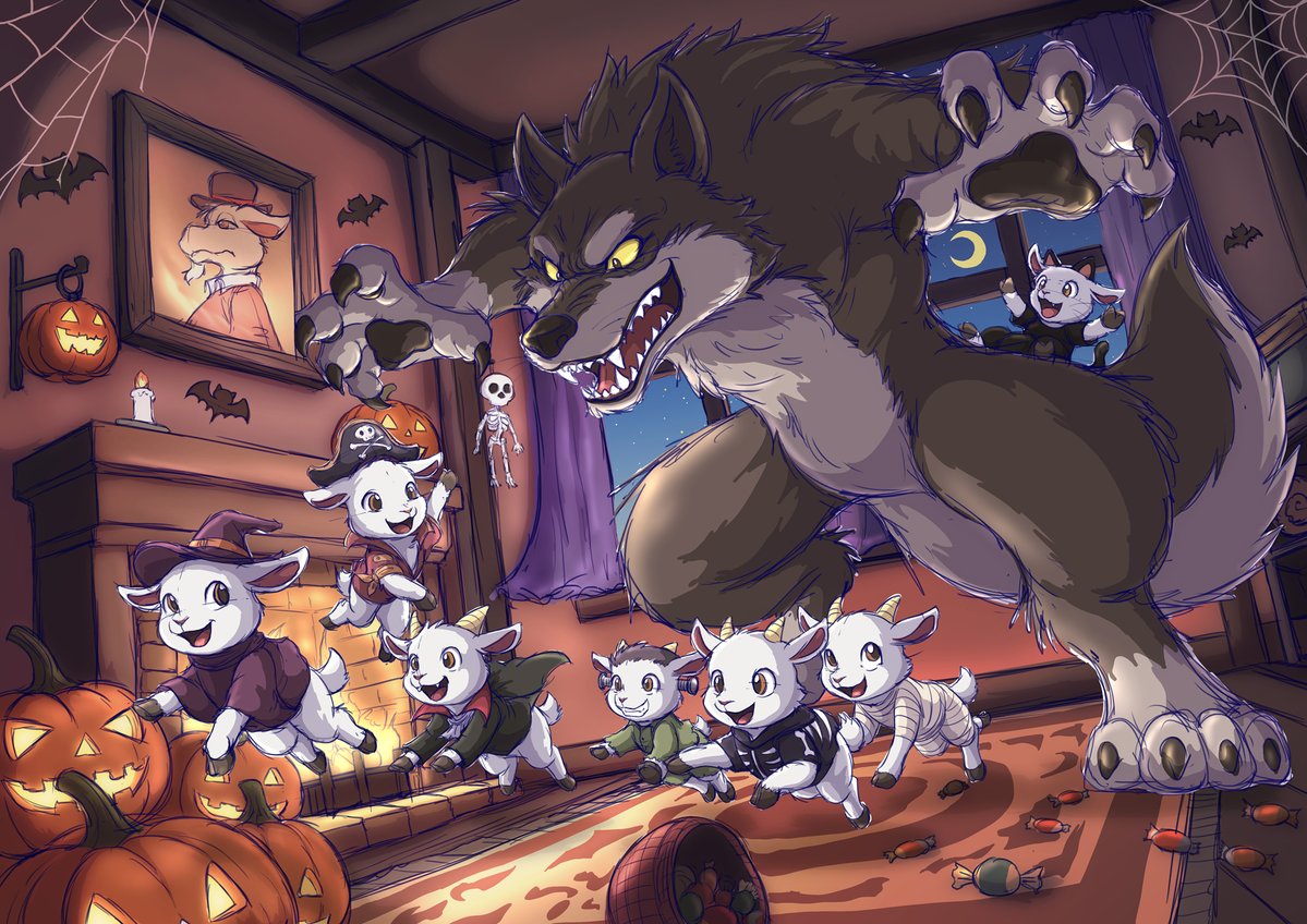 Trick or Tr『eat』!
オオカミさんと子ヤギ達でハロウィン～🐺🐐🎃
The Wolf and the Seven Little Goats' Happy Halloween.🐺🐐🎃