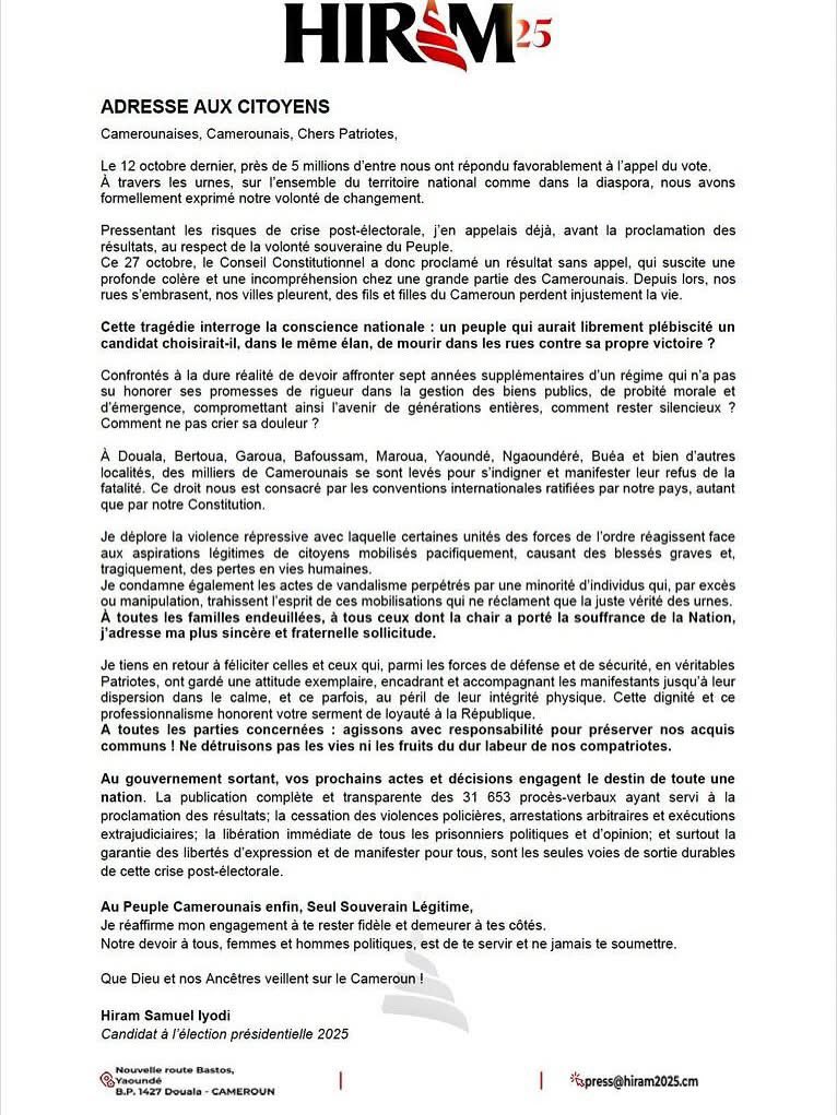 viktim_s's tweet image. Voici le communiqué de Hiram @Mpodol_237