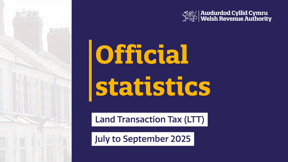 📊 Statistics 

We’ve published our official statistics for Land Transaction Tax for July to September 2025. 

➡️  gov.wales/land-transacti…