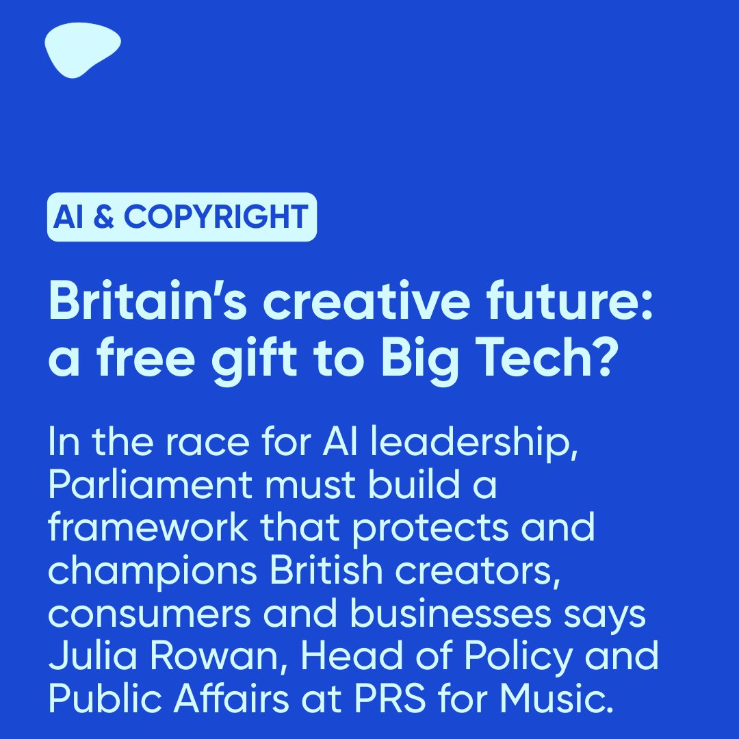 PRSforMusic's tweet photo. Our country’s global reputation, influence and identity is built upon incredible creative talent, is it fair to give it away for free to big tech?

@JuliaRowan6, our Head of Policy and Public Affairs, argues in the AI edition of The House magazine that if we don’t put in robust protections now, that’s exactly what could happen.

Read more: https://t.co/I9OF3hkFaV 
#MakeItFair