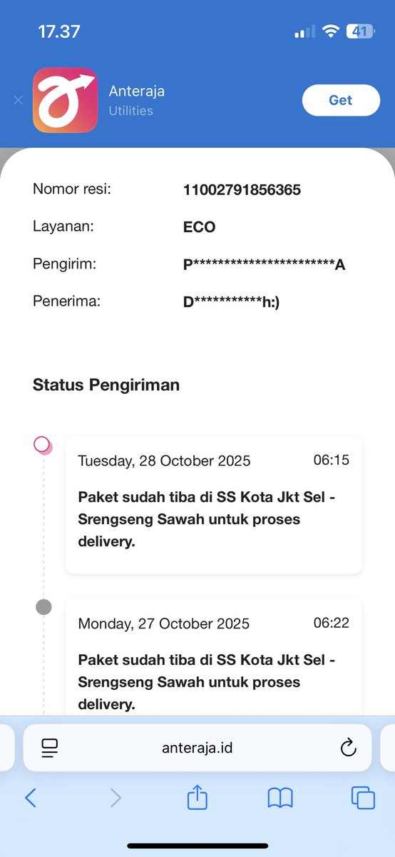 ADEDWIW's tweet photo. @AnterajaCare ada banget keselnya. Paket ga sampe-sampe huffff https://t.co/vADaRGHbyb