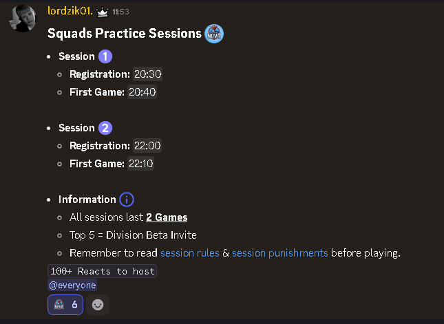 Squad session is today - tag your squad you’ll be playing with!

Join now and play during the off-season!