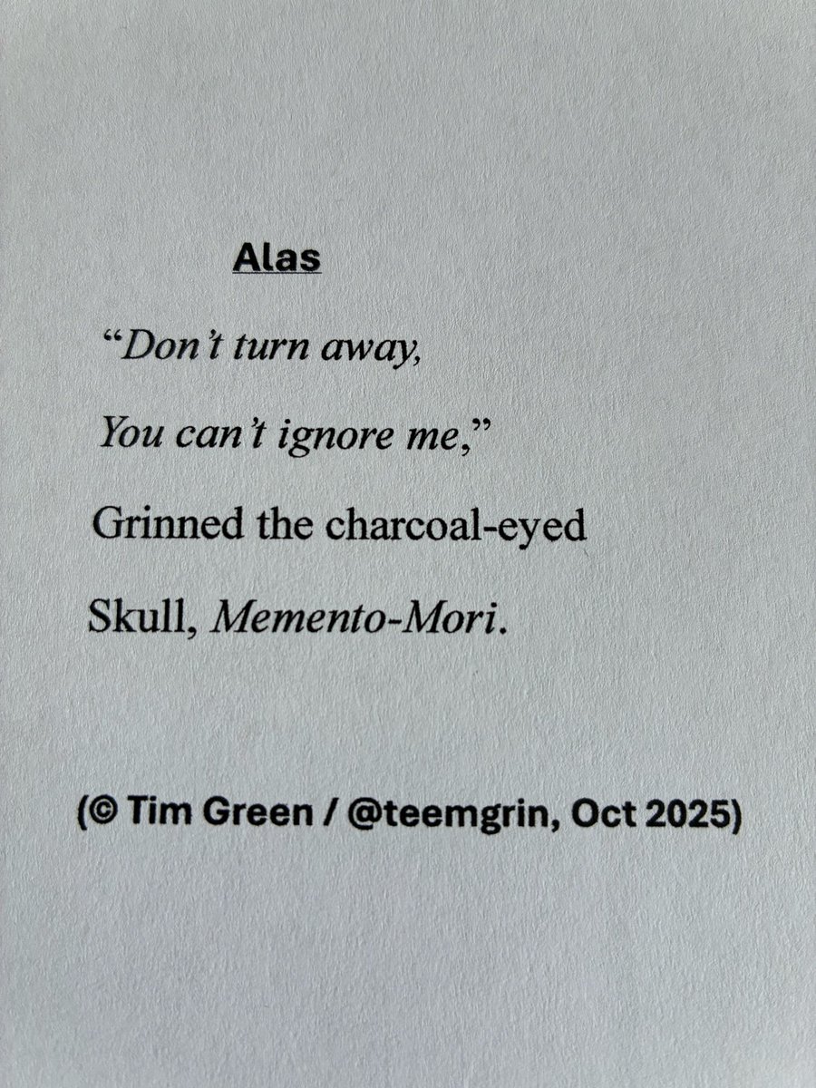 It’s a bit early I guess, but here’s my Halloween competition poem - enjoyed the challenge; chilling, 14 words <a href="/TopTweetTuesday/">TopTweetTuesday</a> <a href="/MatthewMCSmith/">Matthew M C Smith</a> <a href="/blackboughpoems/">Black Bough Poetry / Barddoniaeth Y Gangen Ddu</a> <a href="/SaraswatiNagpal/">Saraswati Nagpal</a> Hope you like it!